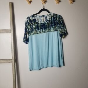 NWOT CELESTE WOMEN'S BLUE WITH TIE-DYE LOOK BLOUSE SIZE MEDIUM